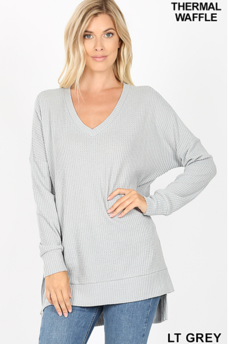 BRUSHED THERMAL WAFFLE V-NECK SWEATER (Medium)