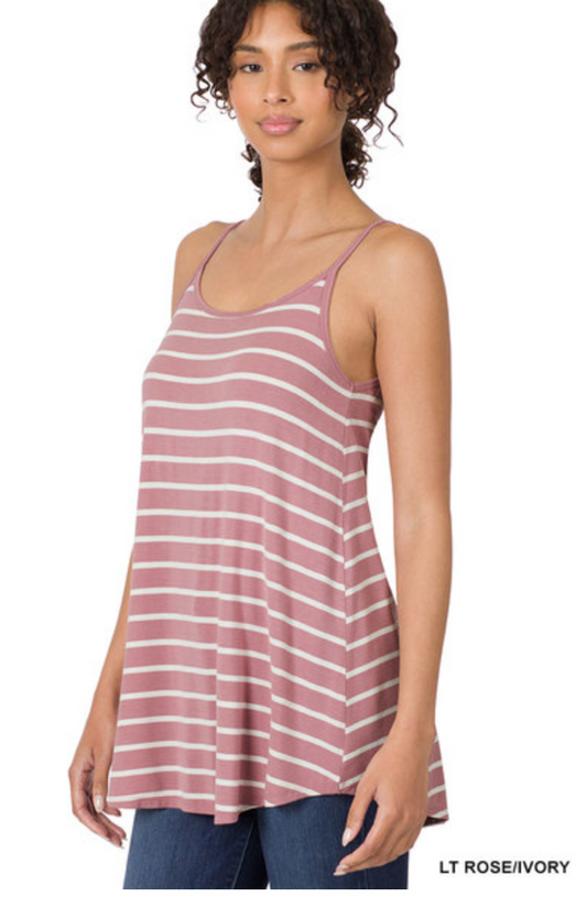 FRONT & BACK REVERSIBLE SPAGHETTI CAMI (L-1X)- Rose Ivory