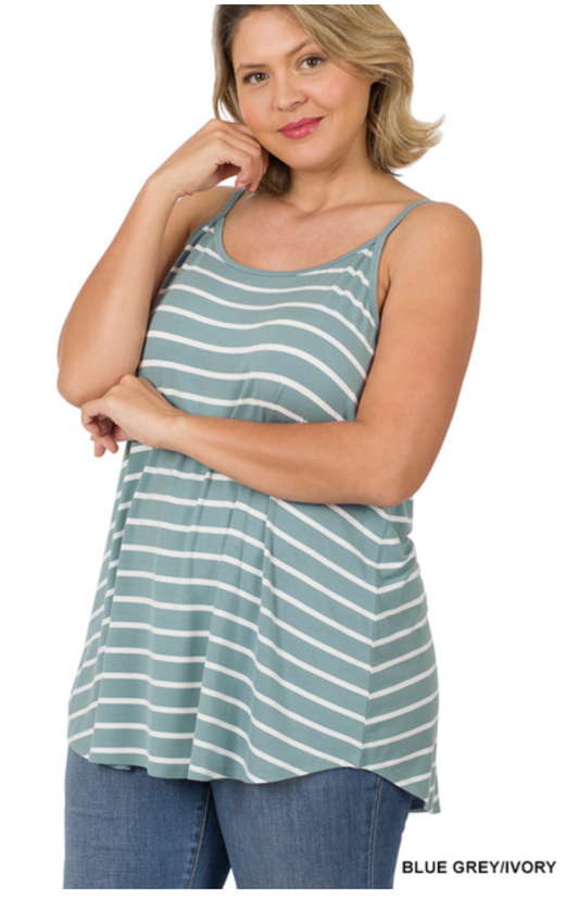 FRONT & BACK REVERSIBLE SPAGHETTI CAMI- Blue Grey Ivory (1X-3X)