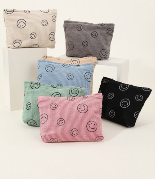 CORDUROY SMILE COSMETIC MAKEUP CLUTCH BAG